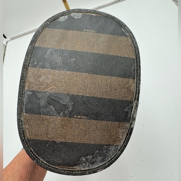 Fendi-Authentic-Pequin Vanity Case PVC leather Brown Black - Picture 8 of 9